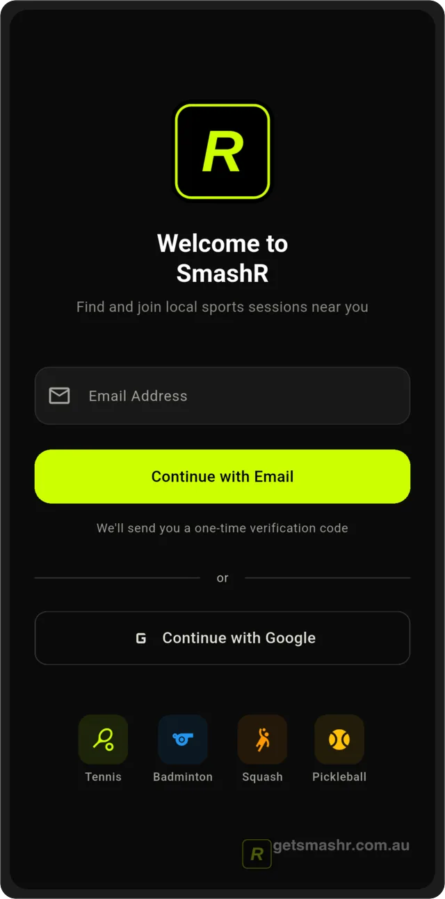 How to create your SmashR account — step 1: Open SmashR and enter your email